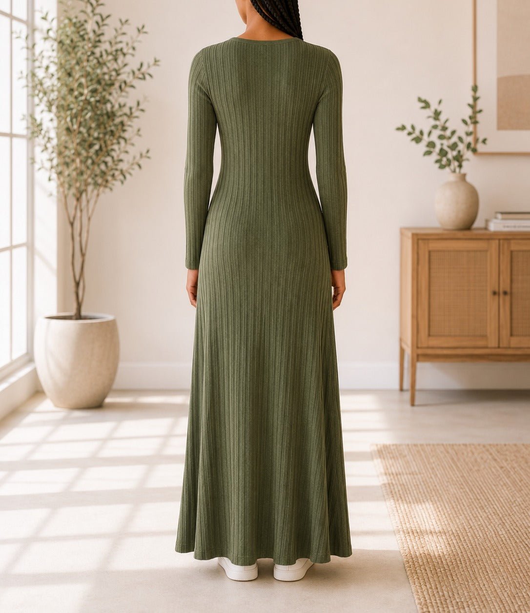 Ladies Olive Ribbed Knit Maxi Dress - StylePhase SA
