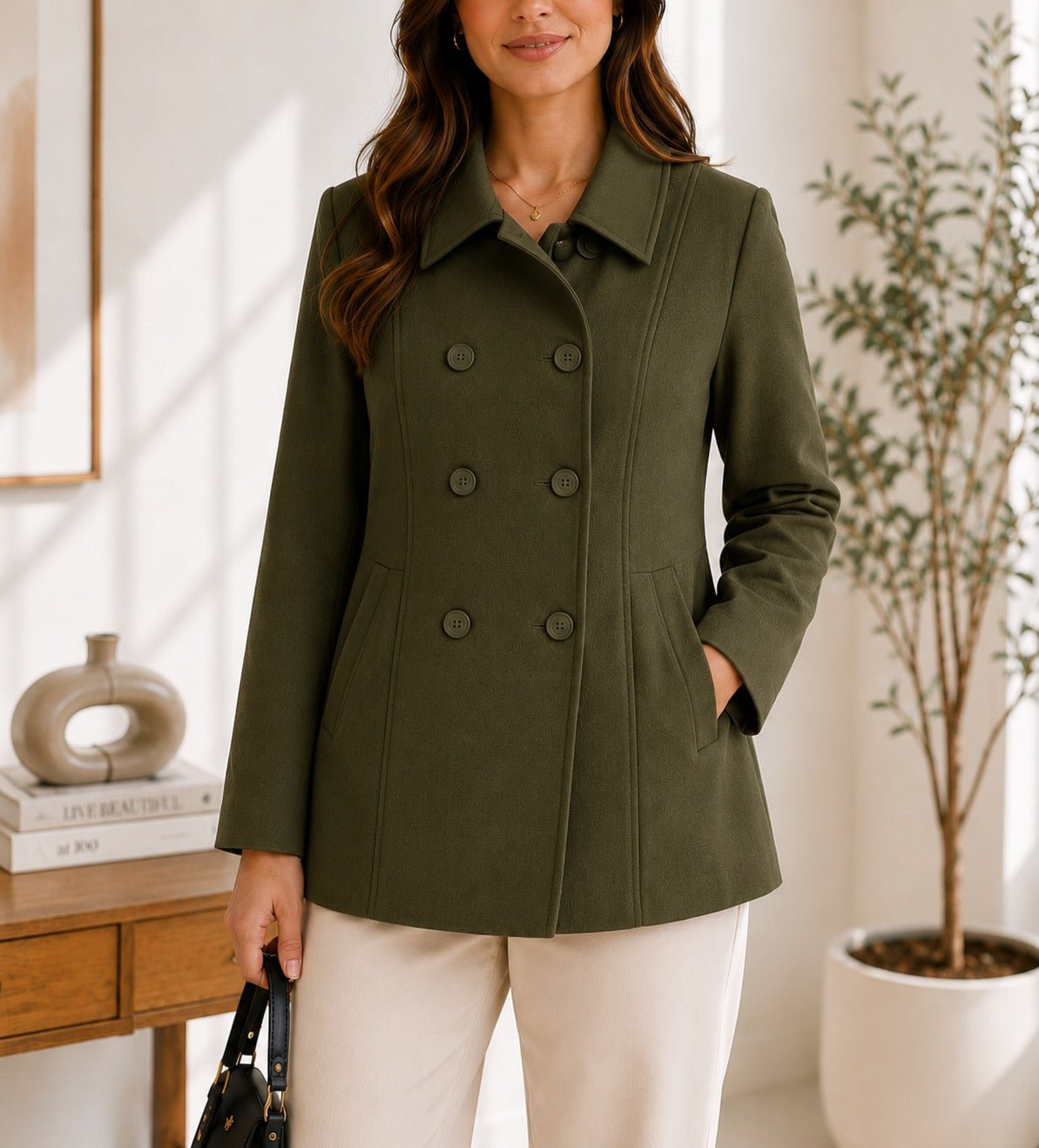 Ladies Olive Short Melton Coat - StylePhase SA