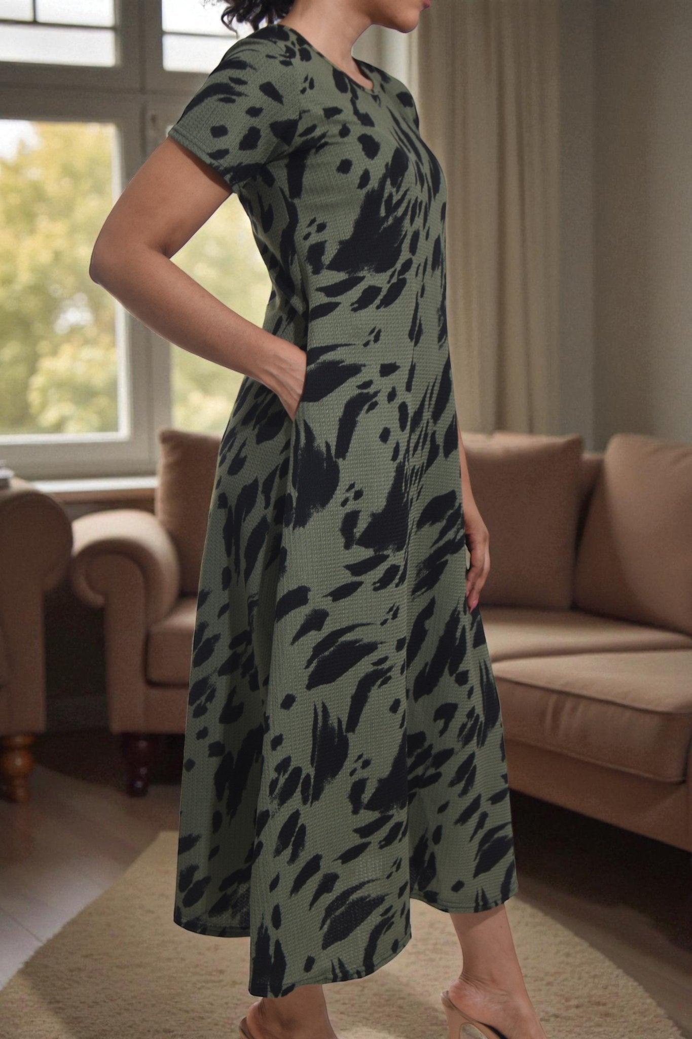 Ladies Olive Short Sleeve Maxi Dress - StylePhase SA