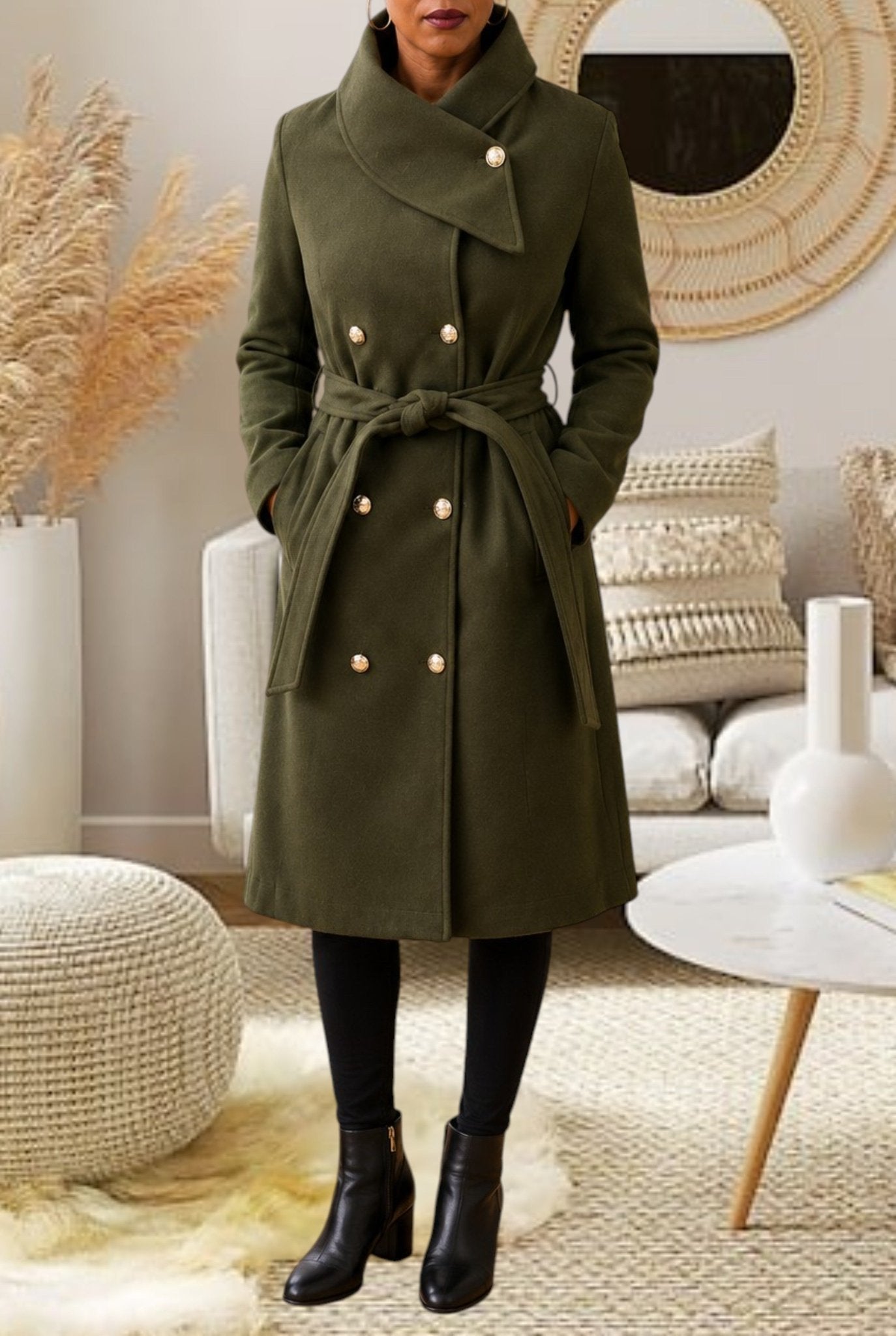Ladies Olive Side Collar Coat - StylePhase SA
