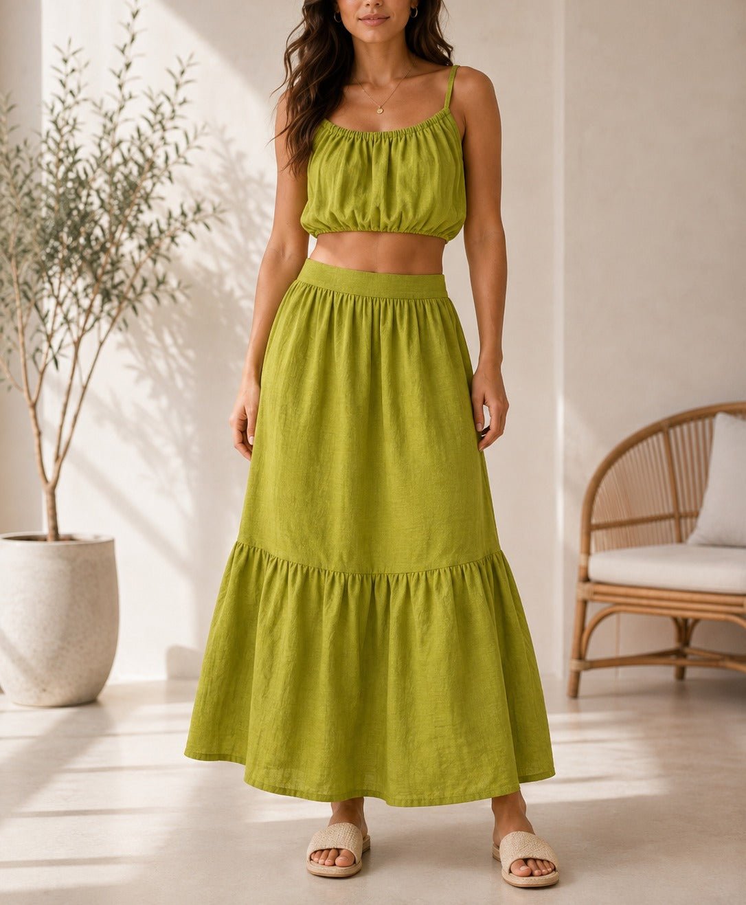 Ladies Olive Skirt Two-Piece Set - StylePhase SA