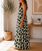 Ladies Olive Sleeveless Polka Dot Maxi Dress - StylePhase SA