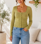 Ladies Olive Square Neck Button Top - StylePhase SA
