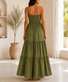 Ladies Olive Strappy Ruffel Hem Dress - StylePhase SA