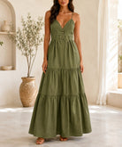 Ladies Olive Strappy Ruffel Hem Dress - StylePhase SA