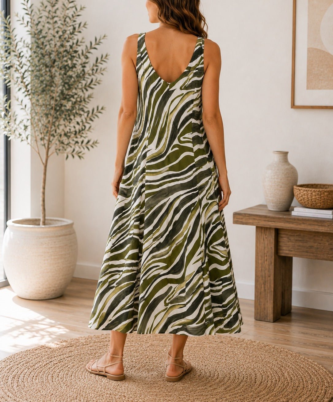 Ladies Olive V Neck Maxi Dress - StylePhase SA