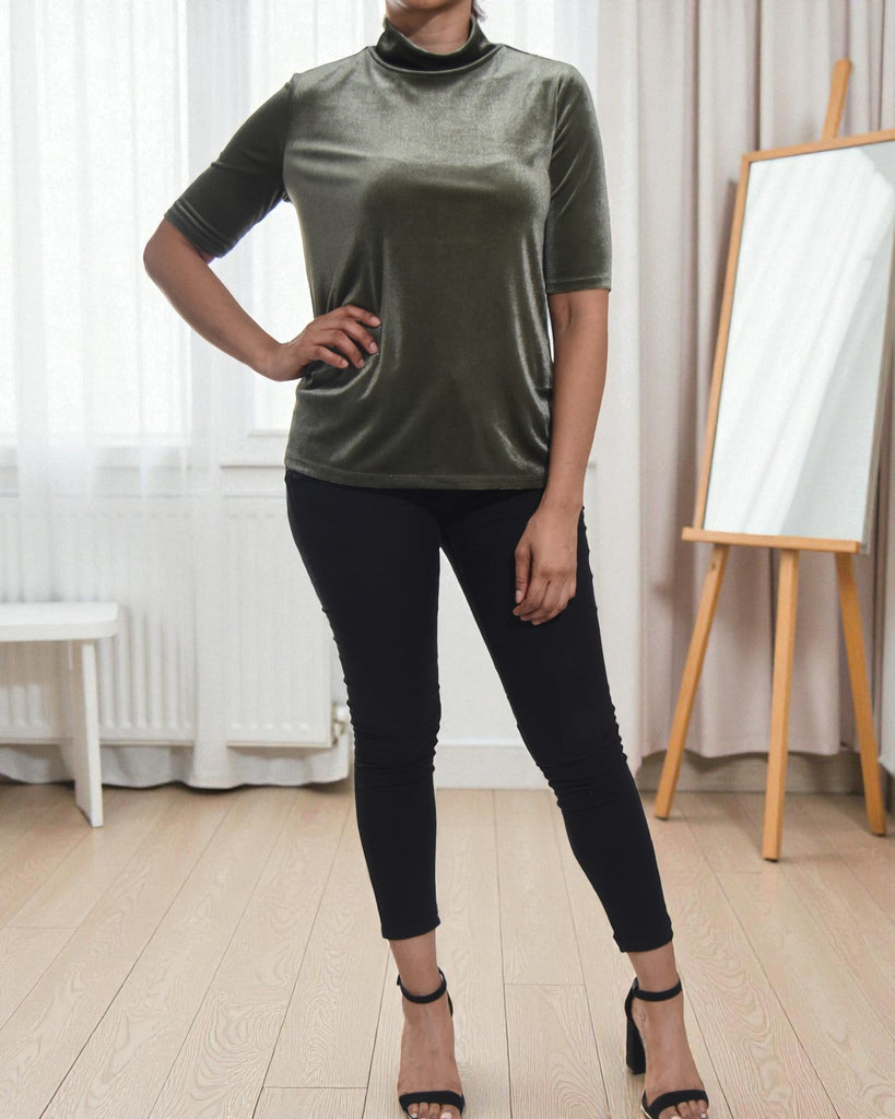 Ladies Olive Velour Top - StylePhase SA