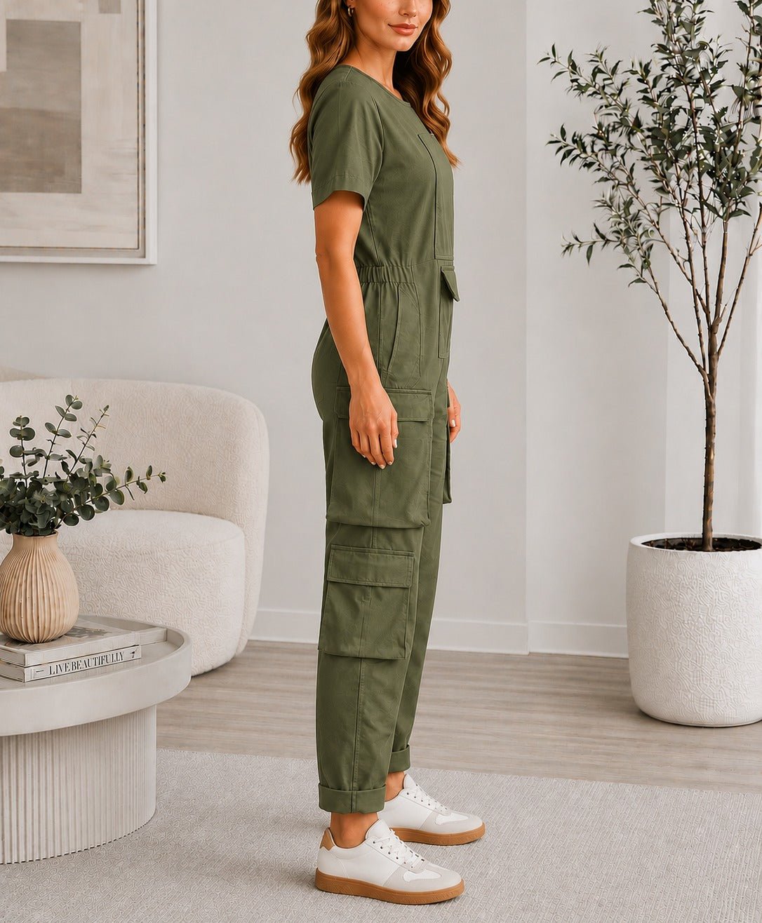 Ladies Olive Zip Back Jumpsuit - StylePhase SA