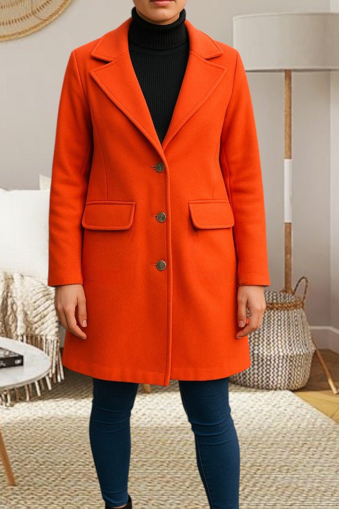 Ladies Orange 3 Button Pocket Coat - StylePhase SA