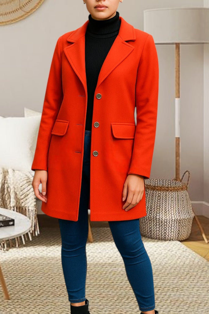 Ladies Orange 3 Button Pocket Coat - StylePhase SA