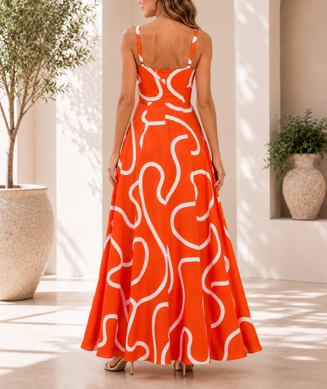 Ladies Orange And White A-Line Cami Maxi Dress - StylePhase SA
