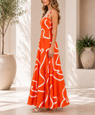 Ladies Orange And White A-Line Cami Maxi Dress - StylePhase SA