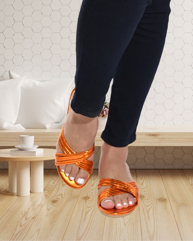 Ladies Orange Criss Cross Sandal - StylePhase SA