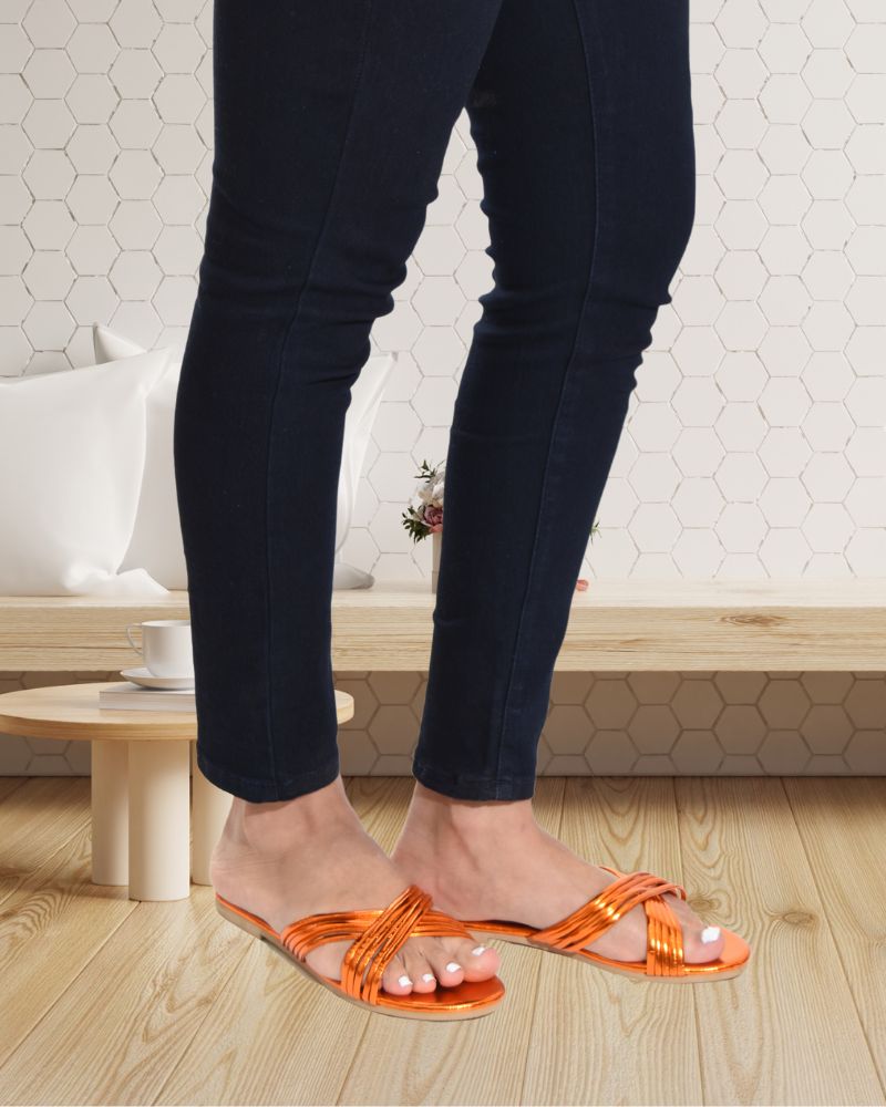 Ladies Orange Criss Cross Sandal - StylePhase SA