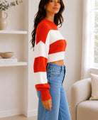 Ladies Orange Crop Stripe Sweater - StylePhase SA