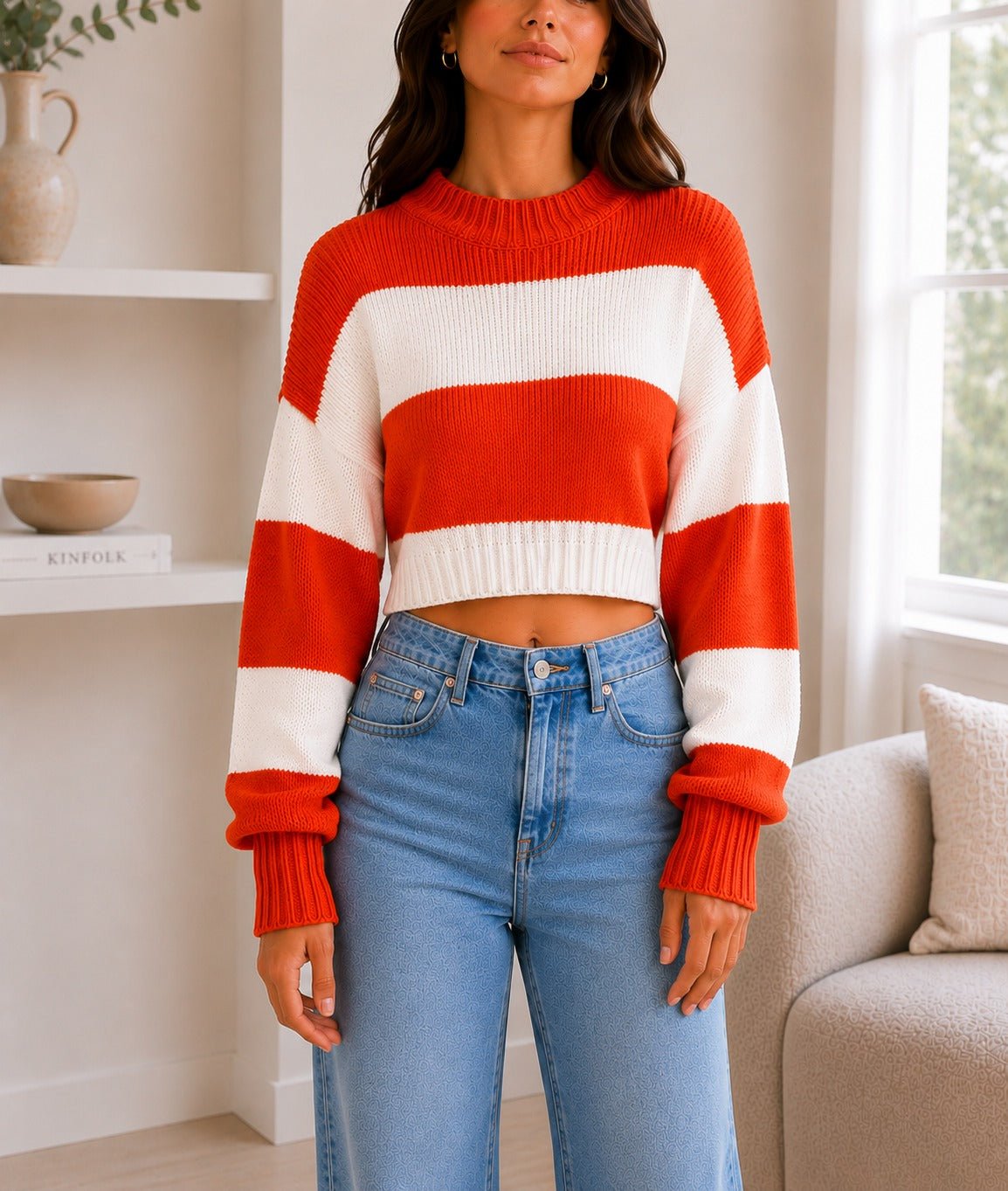 Ladies Orange Crop Stripe Sweater - StylePhase SA