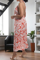 Ladies Orange Floral Backless Dress - StylePhase SA