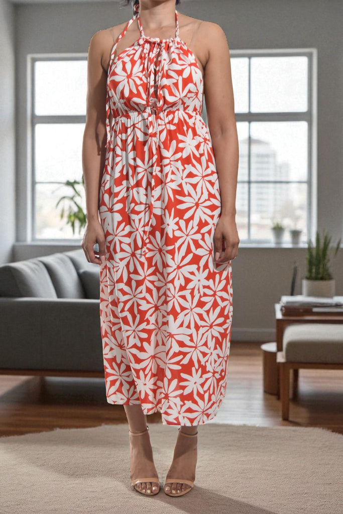 Ladies Orange Floral Backless Dress - StylePhase SA