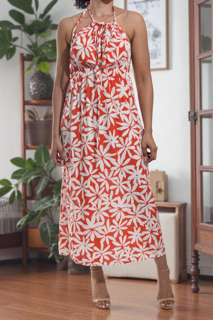 Ladies Orange Floral Backless Dress - StylePhase SA