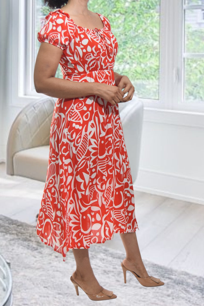Ladies Orange Floral Slit Dress - StylePhase SA