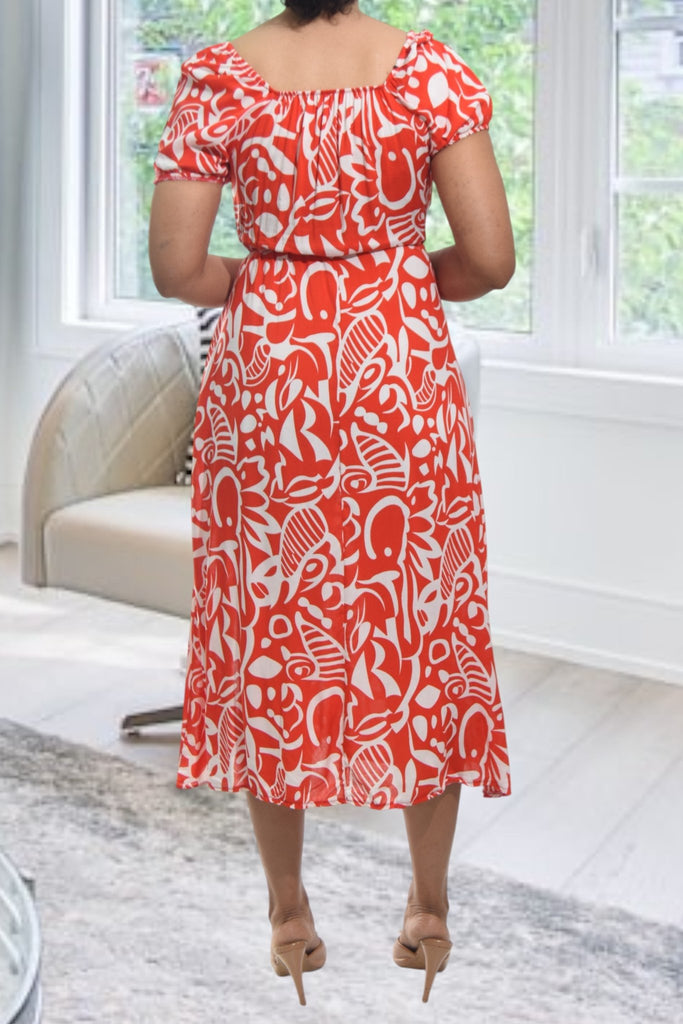 Ladies Orange Floral Slit Dress - StylePhase SA