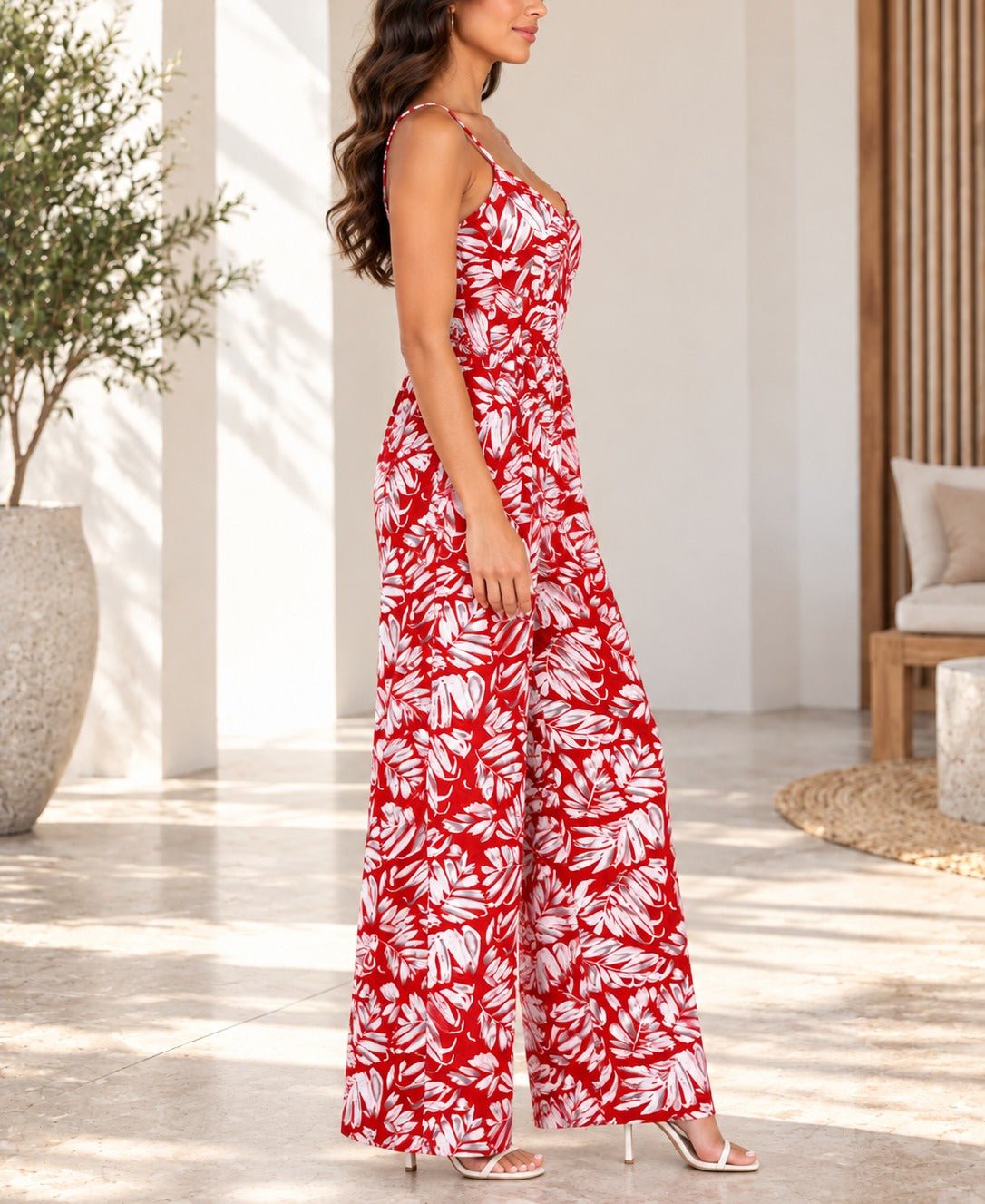 Ladies Orange Floral Strappy Jumpsuit - StylePhase SA
