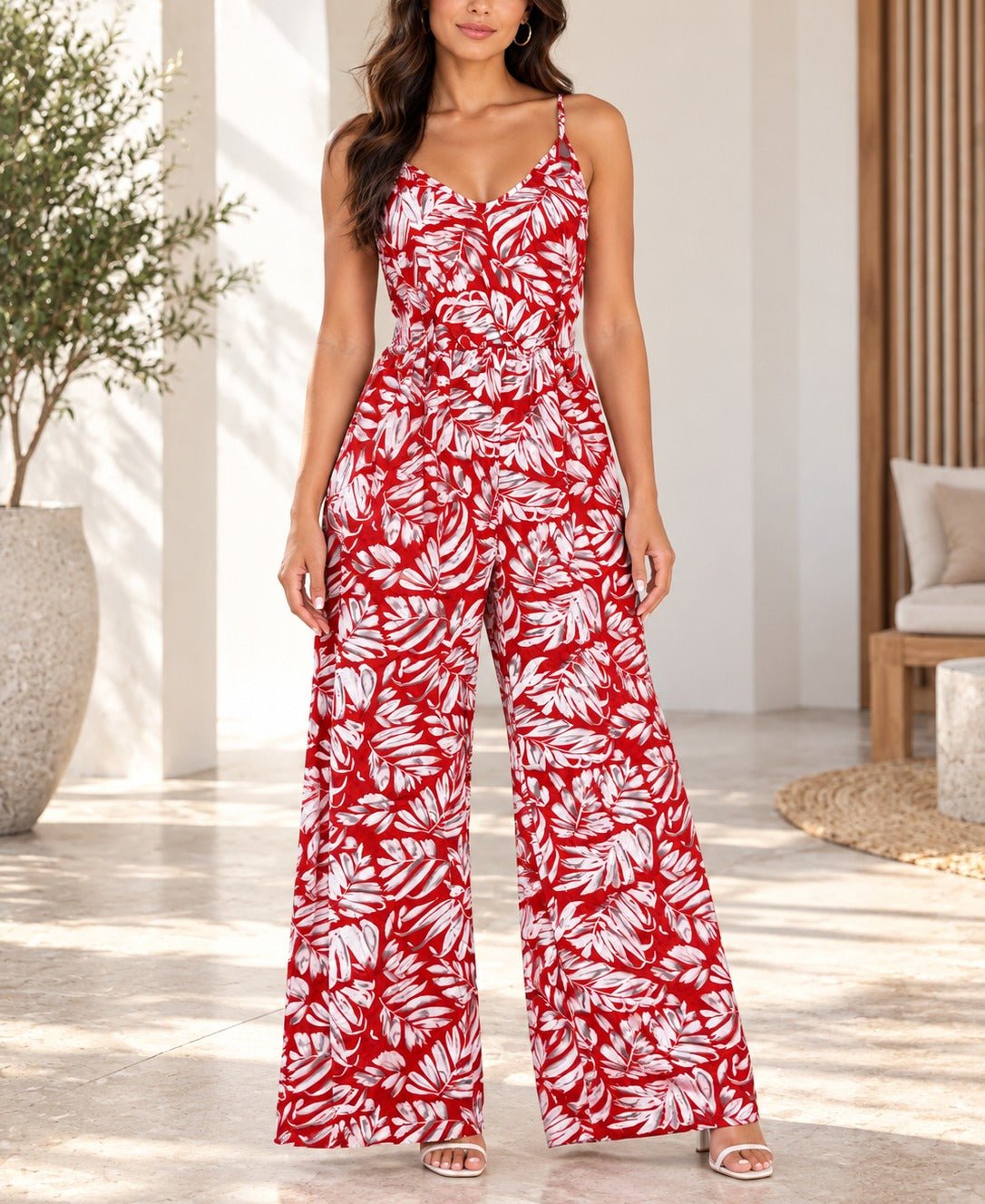 Ladies Orange Floral Strappy Jumpsuit - StylePhase SA