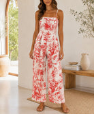 Ladies Orange Floral Strappy Pleated Jumpsuit - StylePhase SA