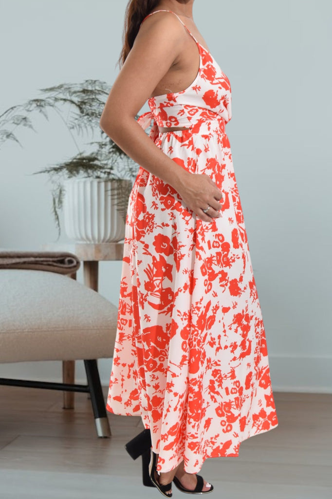 Ladies Orange Floral Tie Back Maxi Dress - StylePhase SA