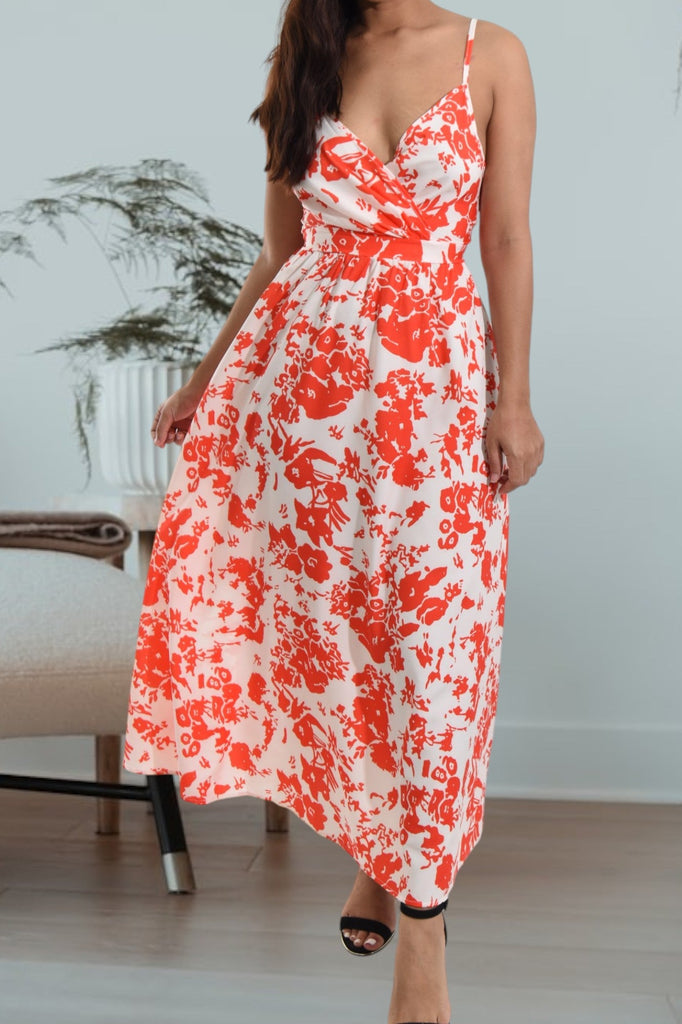 Ladies Orange Floral Tie Back Maxi Dress - StylePhase SA