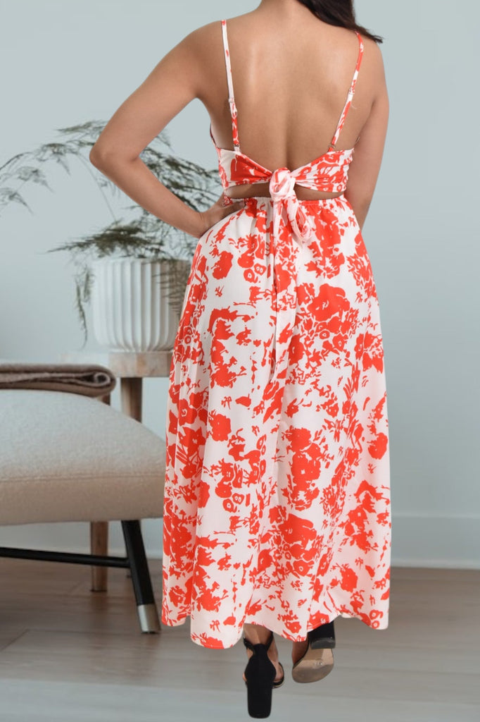 Ladies Orange Floral Tie Back Maxi Dress - StylePhase SA