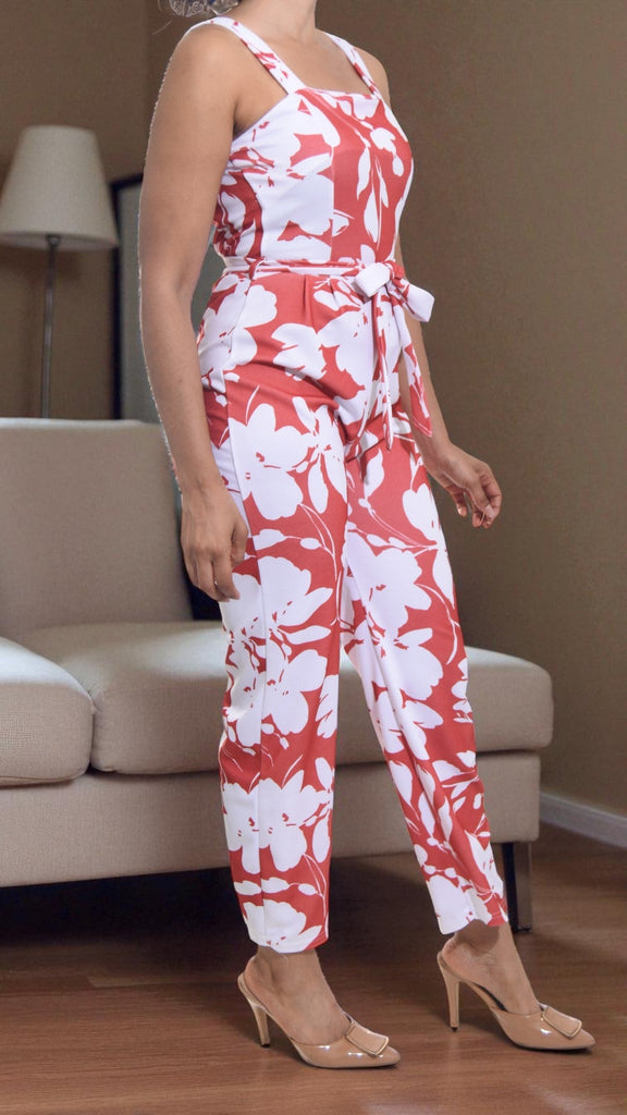 Ladies Orange Floral Tie Front Jumpsuit - StylePhase SA