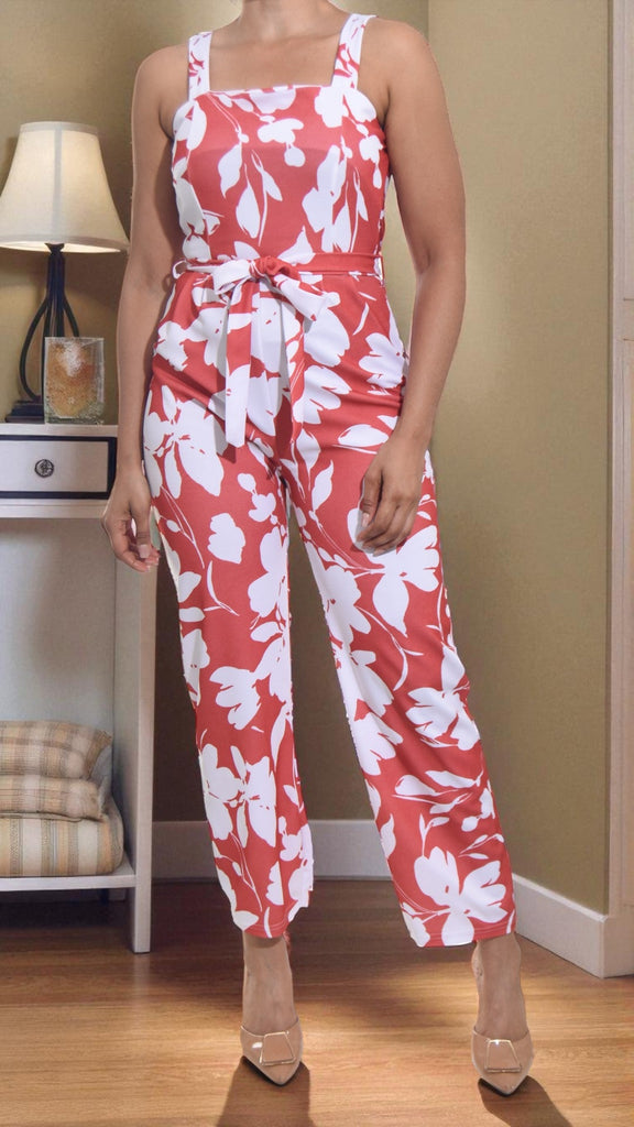 Ladies Orange Floral Tie Front Jumpsuit - StylePhase SA
