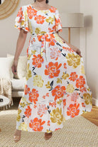 Ladies Orange Floral Tie Maxi Dress - StylePhase SA
