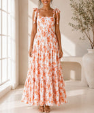 Ladies Orange Floral Tie Shoulder Dress - StylePhase SA