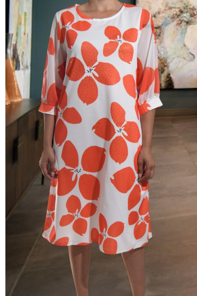 Ladies Orange Flower Pocket Dress - StylePhase SA