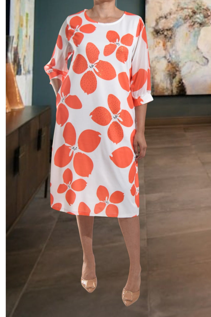 Ladies Orange Flower Pocket Dress - StylePhase SA