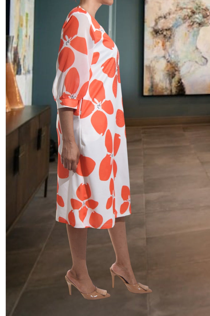Ladies Orange Flower Pocket Dress - StylePhase SA