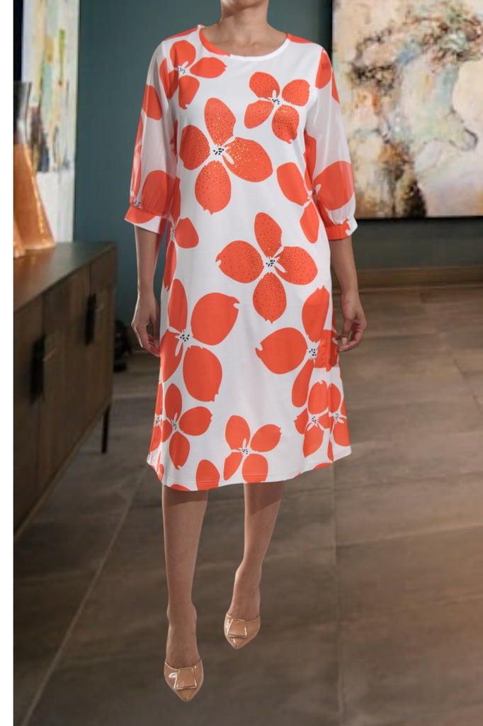 Ladies Orange Flower Pocket Dress - StylePhase SA
