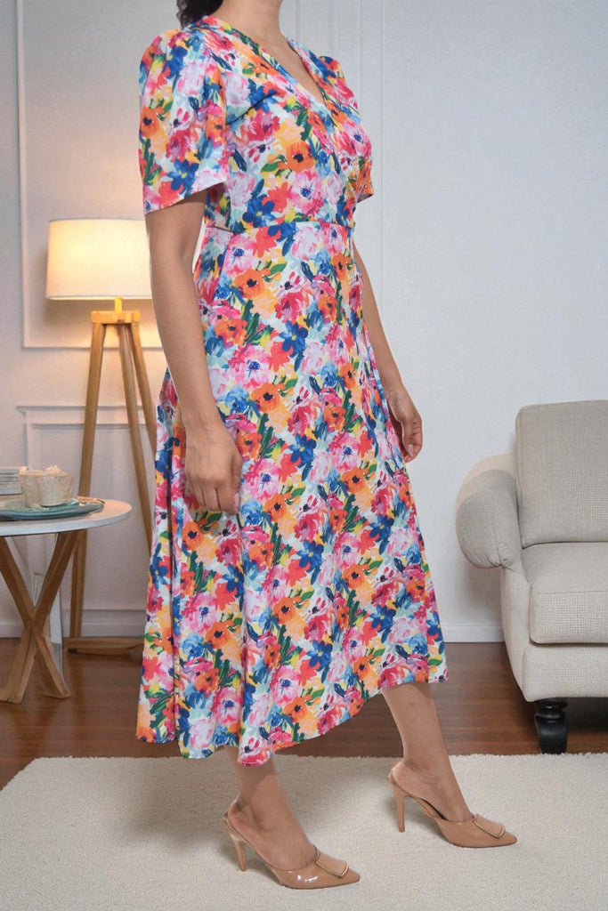 Ladies Orange Flower Wrap Dress - StylePhase SA