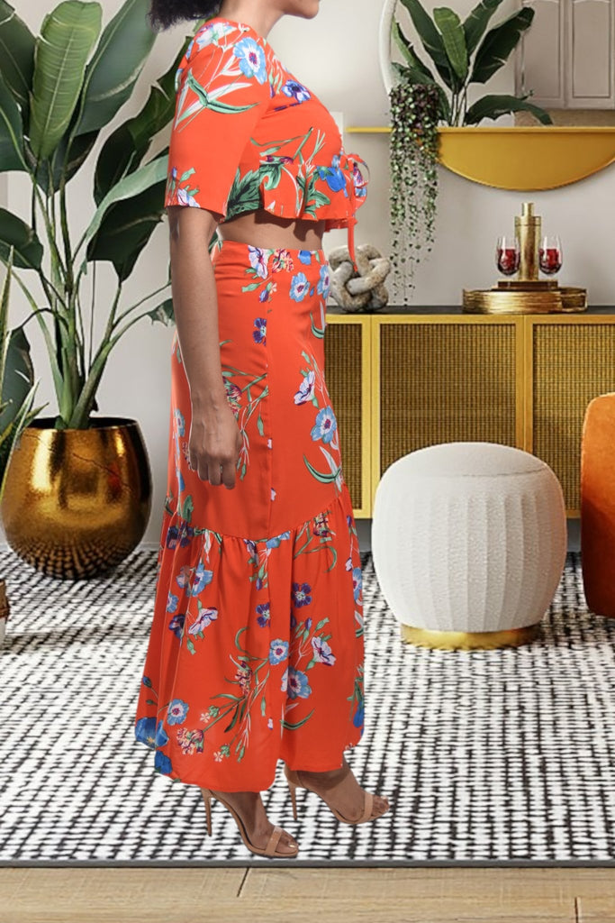 Ladies Orange Maxi Two Piece Set - StylePhase SA