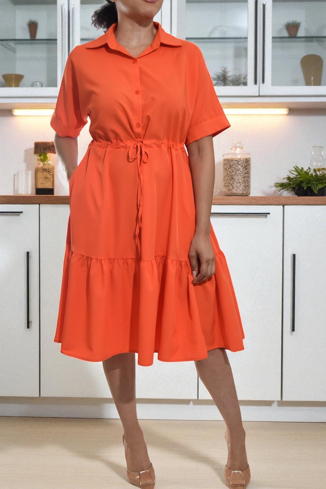 Ladies Orange Mini Pocket Dress - StylePhase SA