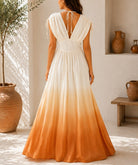 Ladies Orange Ombre Deep V-Neckline Tie Back Maxi Dress - StylePhase SA