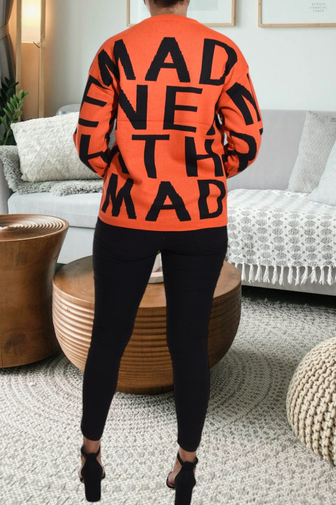 Ladies Orange Oversized Printed Sweater - StylePhase SA