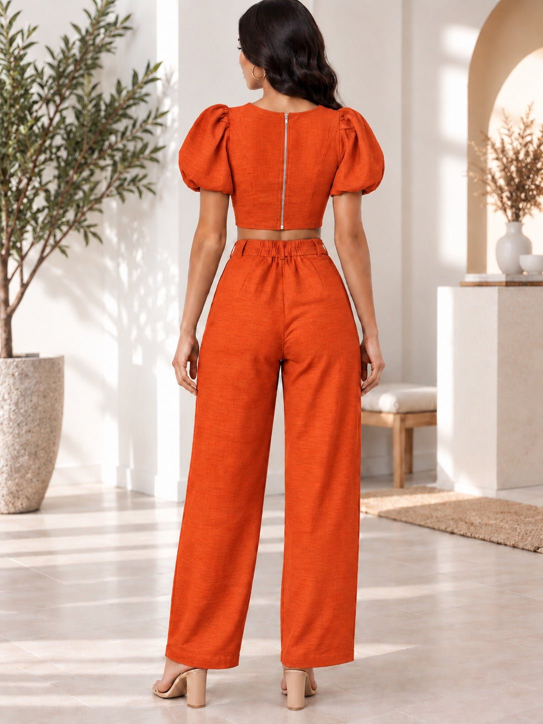 Ladies Orange Pants Two-Piece Set - StylePhase SA