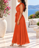 Ladies Orange Pleated Off Shoulder Dress - StylePhase SA