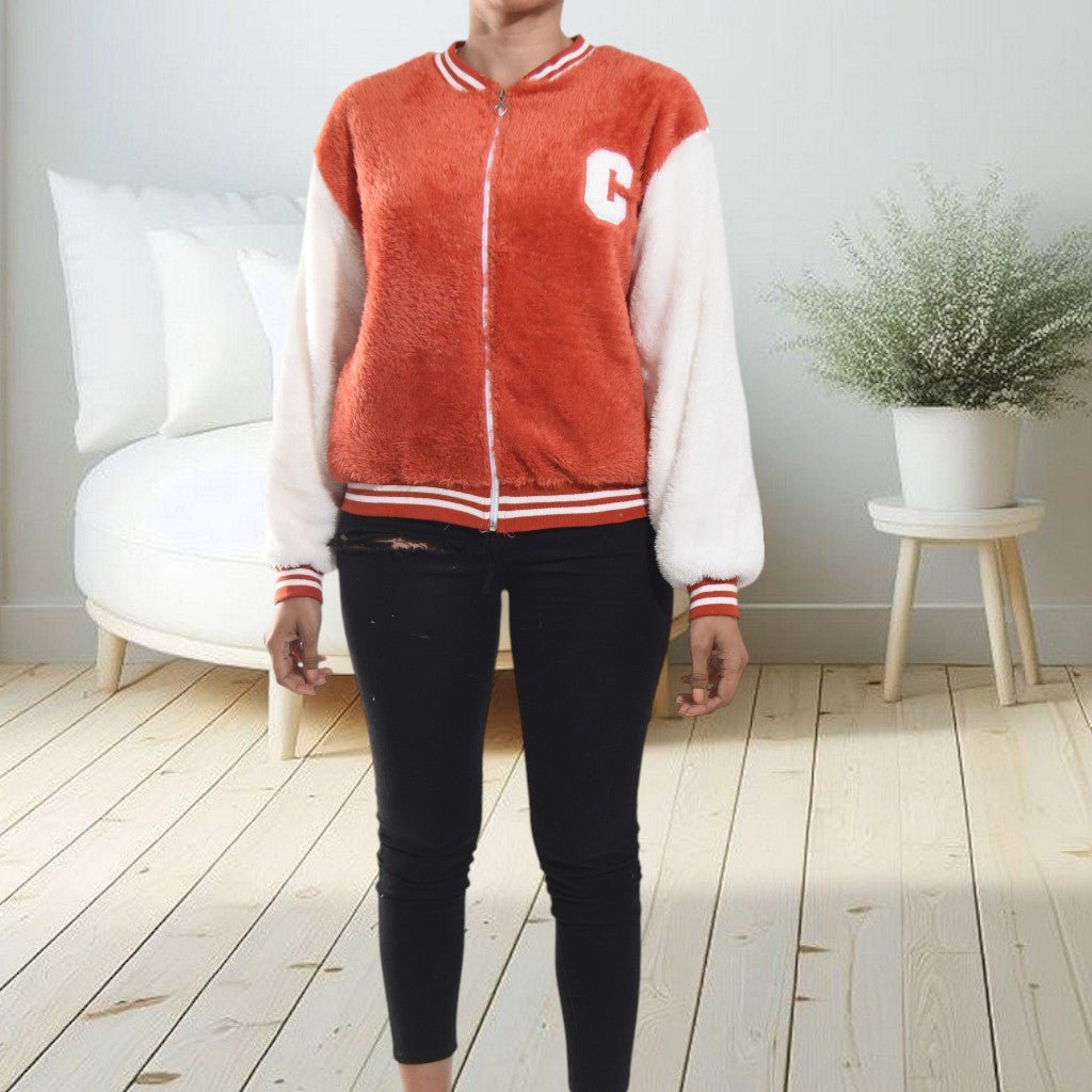 Ladies Orange Plush Printed Jacket - StylePhase SA