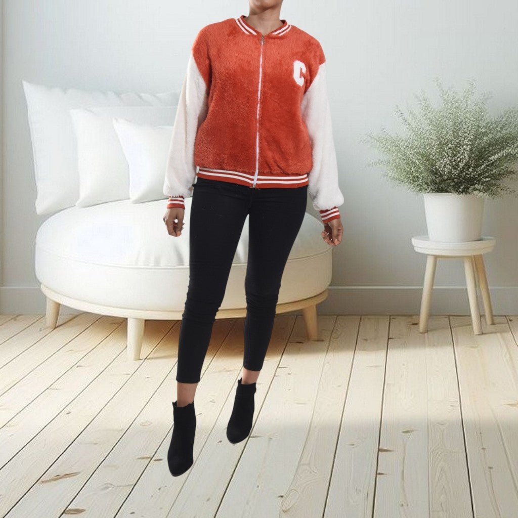 Ladies Orange Plush Printed Jacket - StylePhase SA