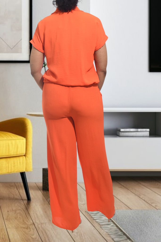 Ladies Orange Pocket Two Piece Set - StylePhase SA