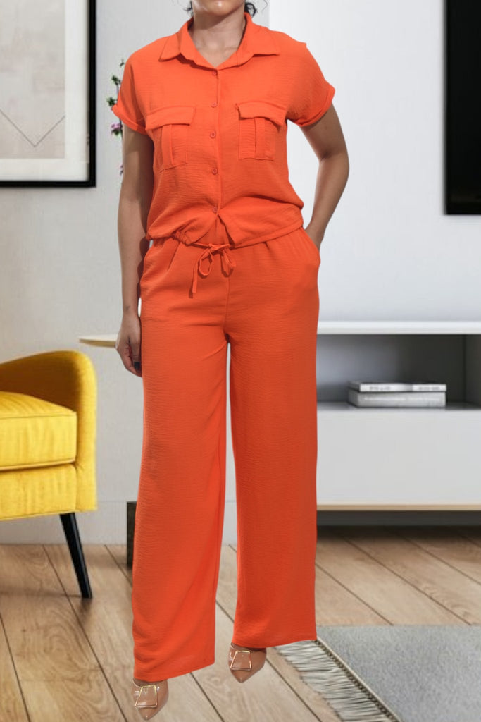 Ladies Orange Pocket Two Piece Set - StylePhase SA